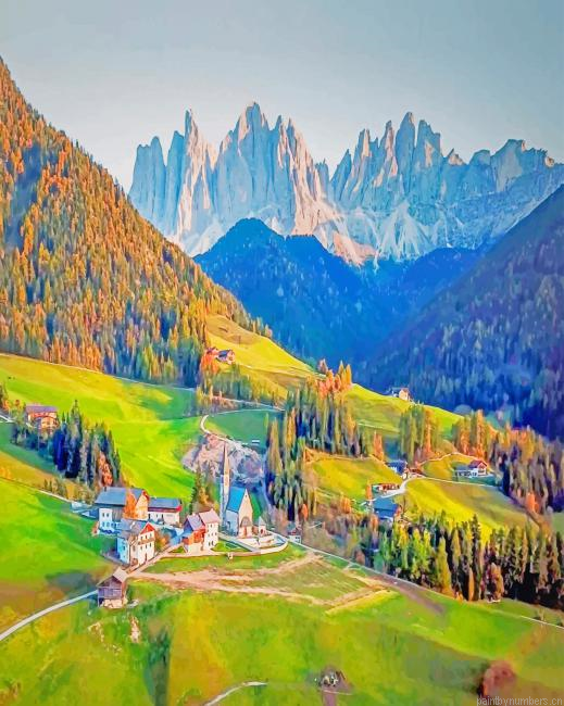 Italy Val Di Funes Landscapes Painting By Numberss.png