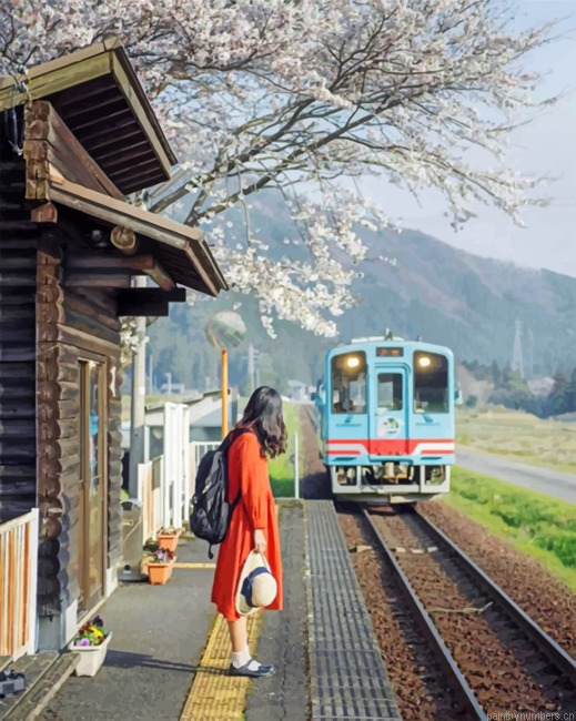 Japanese Girl Waiting The Train Painting By Numberss.png