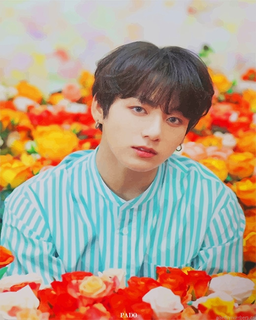 Jungkook Bts And Flowers Singers Painting By Numbers.png