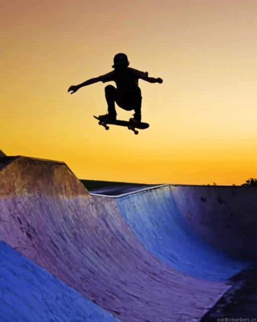 Kid Skateboarding Silhouette Painting By Numberss.png