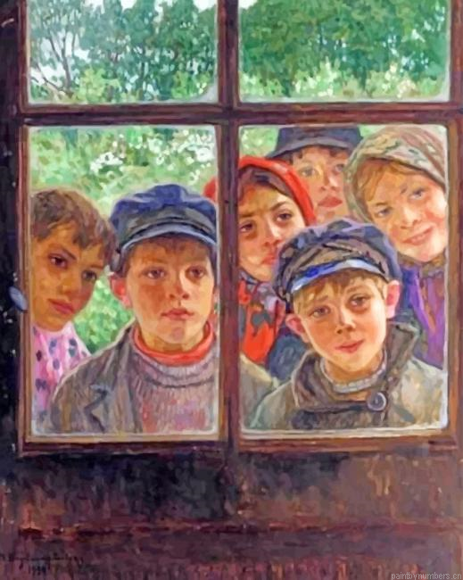 Kids Looking Through The Window Painting By Numberss.png