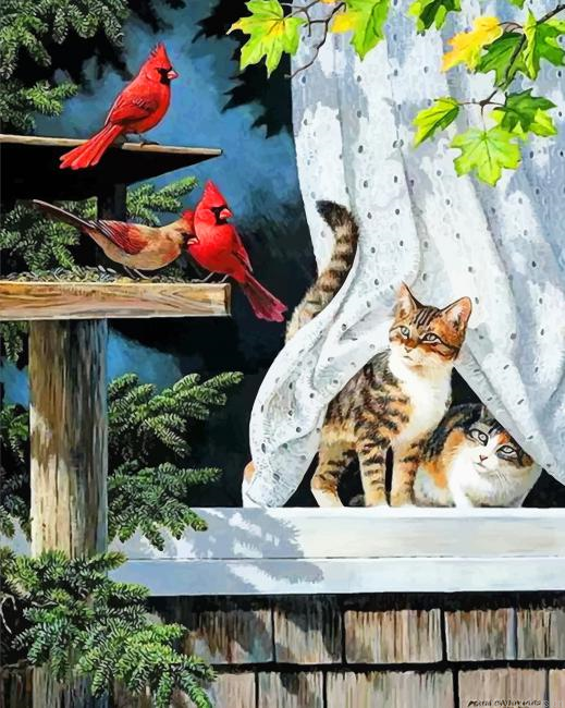 Kittens And Birds Animals Painting By Numberss.png
