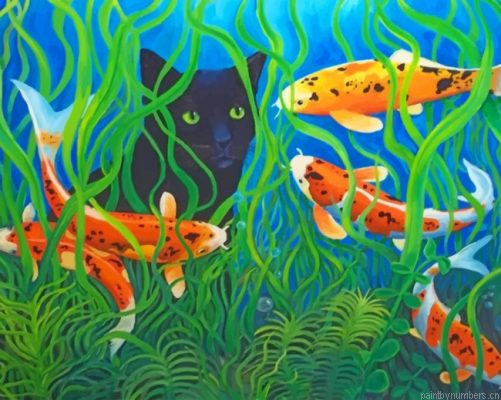 Koi Pond Black Cat Painting By Numbers.png