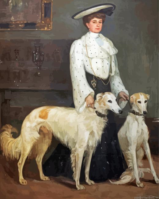 Lady And Borzoi Dogs Painting By Numberss.png