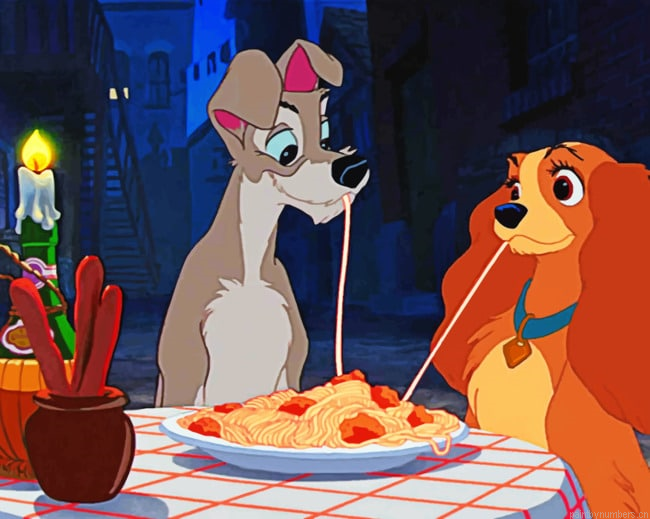 Lady And The Tramp Eating Dinner Painting By Numbers.png