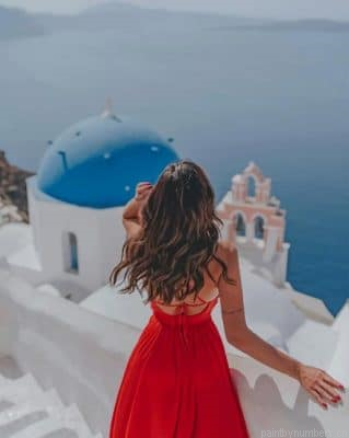 Lady Enjoying Santorini Greece Painting By Numbers.png