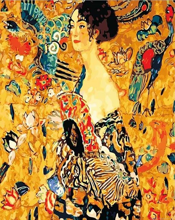 Lady With Fan Gustav Klimt Arts Painting By Numberss.png
