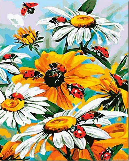 Ladybird On Daisy Flowers Painting By Numberss.png