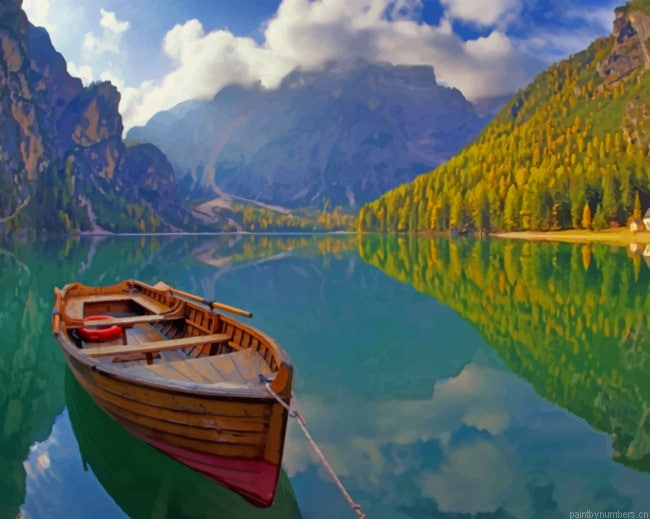 Lake Boat Nature Painting By Numberss.png