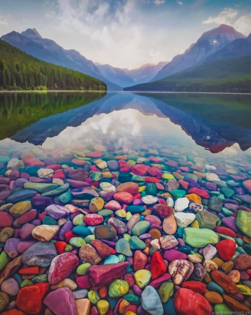 Lake Glacier National Park Rocks Landscapes Painting By Numberss.png
