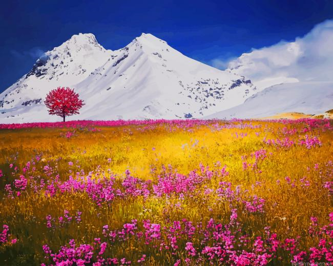Landscape Snowy Mountains Nature Painting By Numberss.png