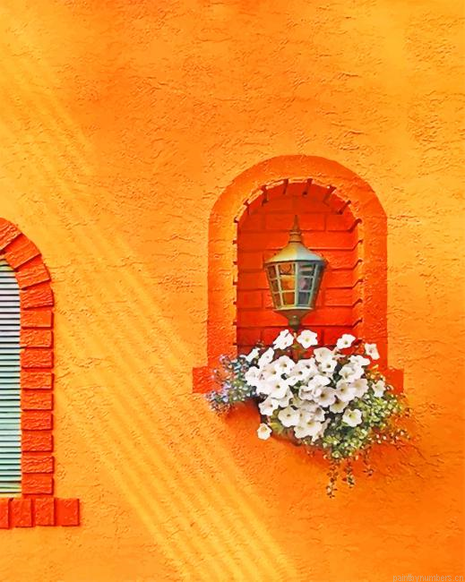 Lantern And Plants On Orange Wall Painting By Numberss.png
