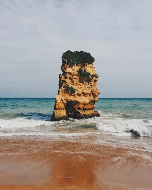 Large Rock Stands Guard In The Middle Of The Ocean New Painting By Numberss.png