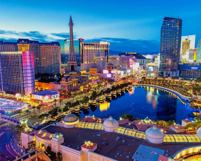 Las Vegas Through Sky Usa At Night Cities Painting By Numberss.png