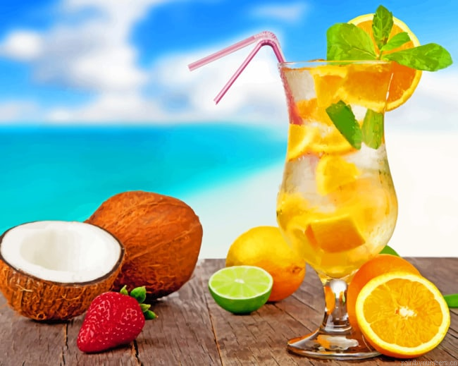 Lemon Drink And Coconuts Drinks Painting By Numbers.png