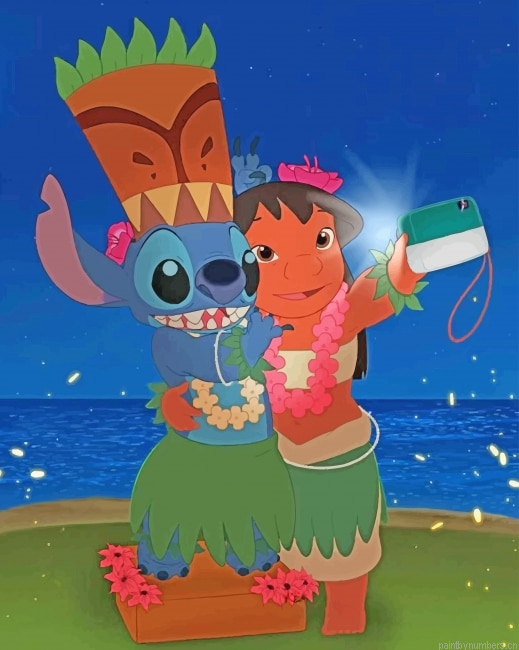 Lilo And Stitch Taking A Selfie Cartoons Painting By Numberss.png