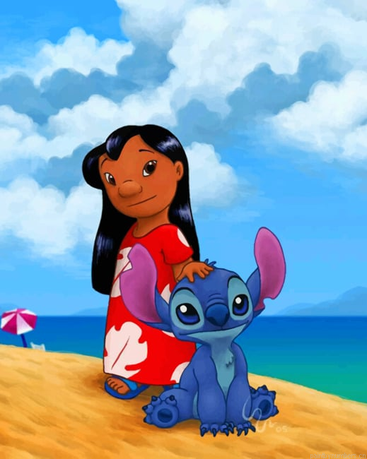 Lilo Stitch In The Beach Cartoons Painting By Numberss.png