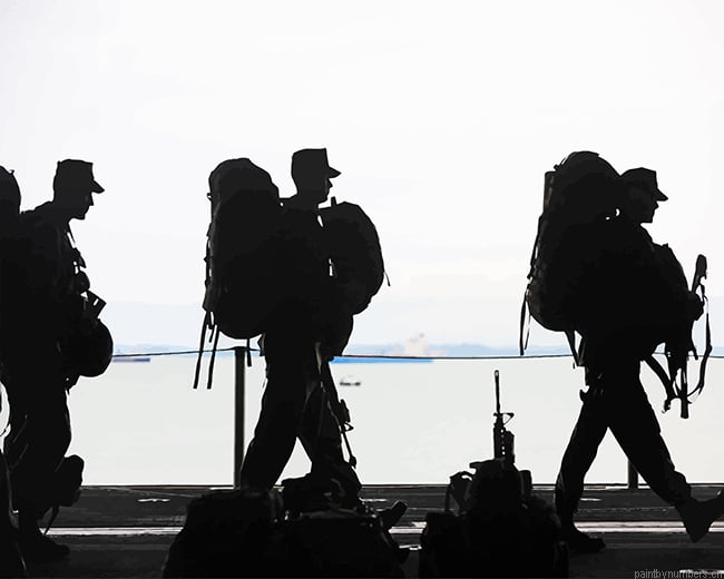 Line Of Soldiers Silhouette Military Painting By Numberss.png