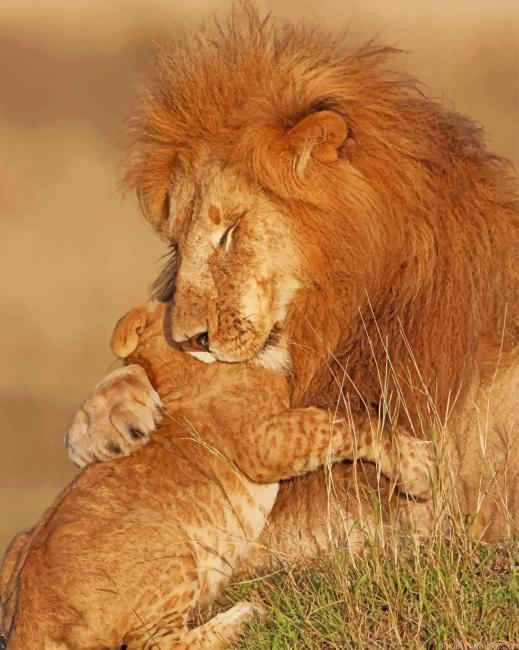 Lion Father And Son Animals Painting By Numberss.png