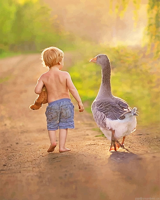 Little Boy With Duck Painting By Numberss.png