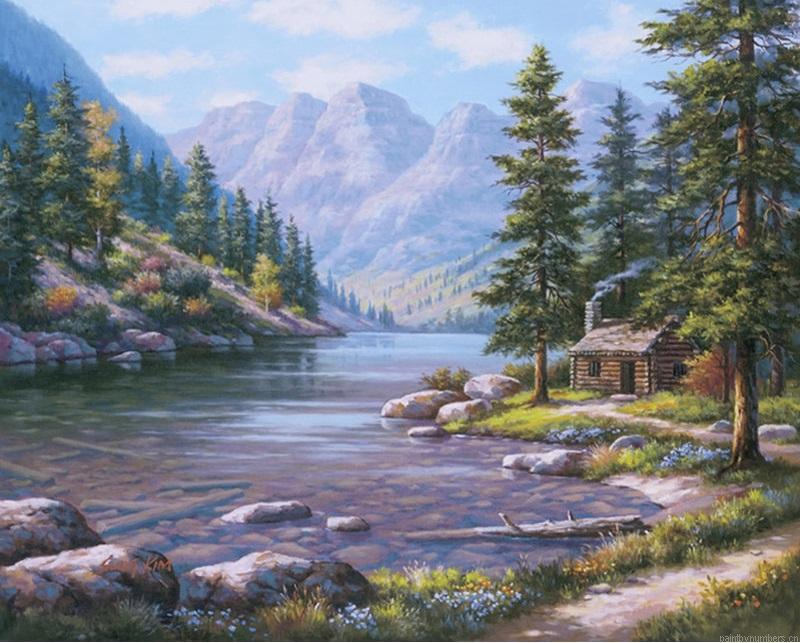 Log Cabin By The River Painting By Numberss.png
