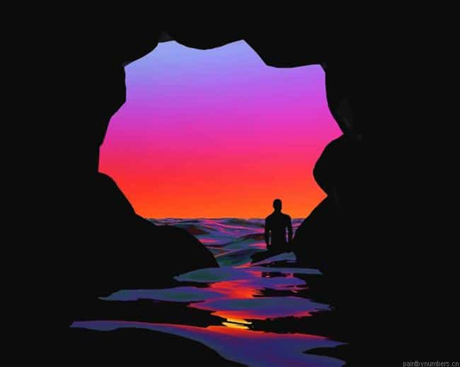 Lonely Man Sunset Cave Silhouette Painting By Numberss.png