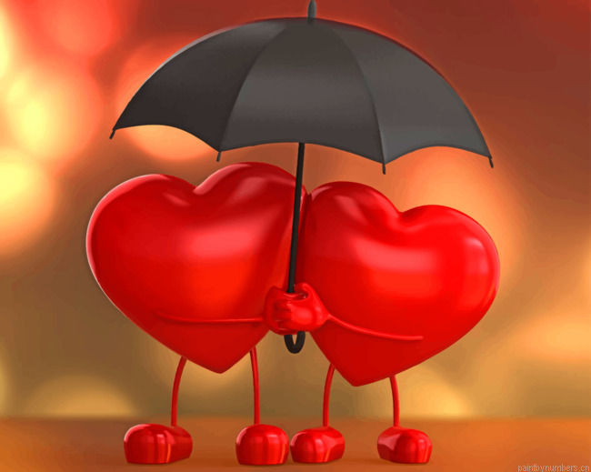 Love Hearts Under A Black Umbrella Painting By Numbers.png