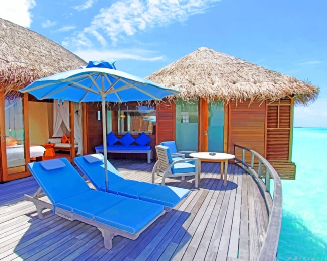 Maldives Resort Cabins Travel Painting By Numberss.png