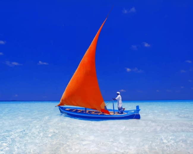 Maldivian Dhoni On Tropical Blue Lagoon Painting By Numberss.png