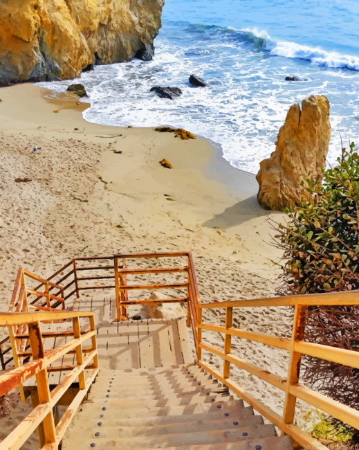 Malibu Beach In California Seascapes Painting By Numberss.png
