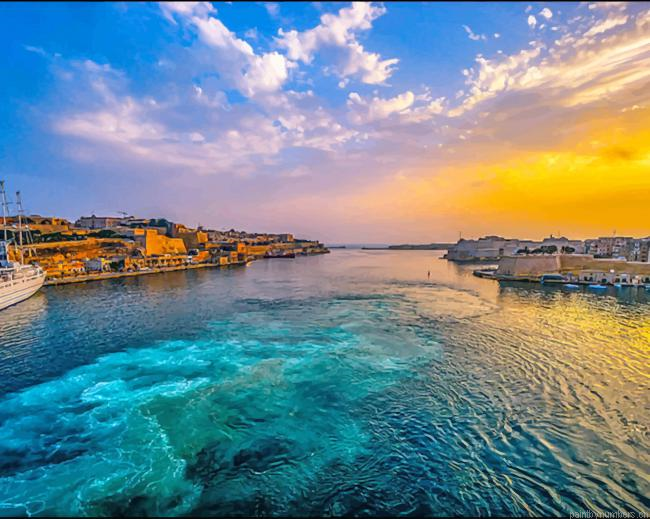 Malta Harbor Sunset Seascapes Painting By Numberss.png