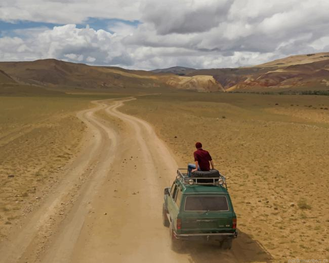 Man On Car In Desert Painting By Numberss.png