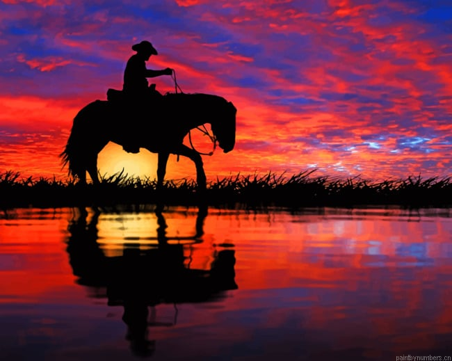 Man Riding A Horse Silhouette Painting By Numberss.png
