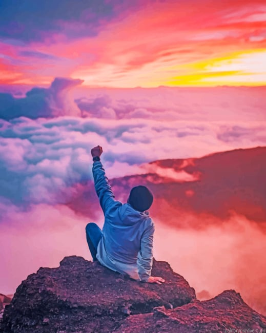 Man Sitting On Mountain Landscapes Painting By Numberss.png