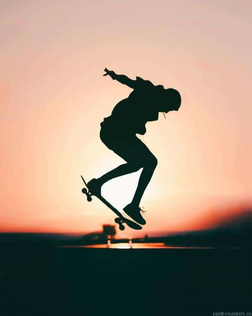 Man Skateboarding Silhouette Painting By Numberss.png