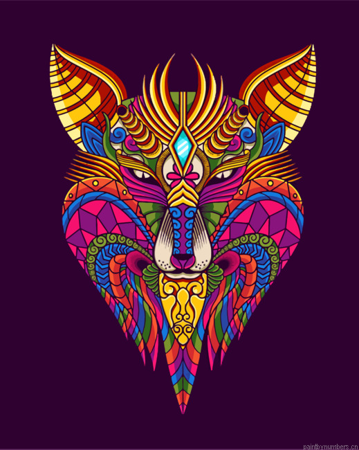 Mandala Colorful Wolf Painting By Numberss.png