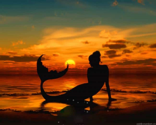 Mermaid Silhouette Sunset Painting By Numberss.png