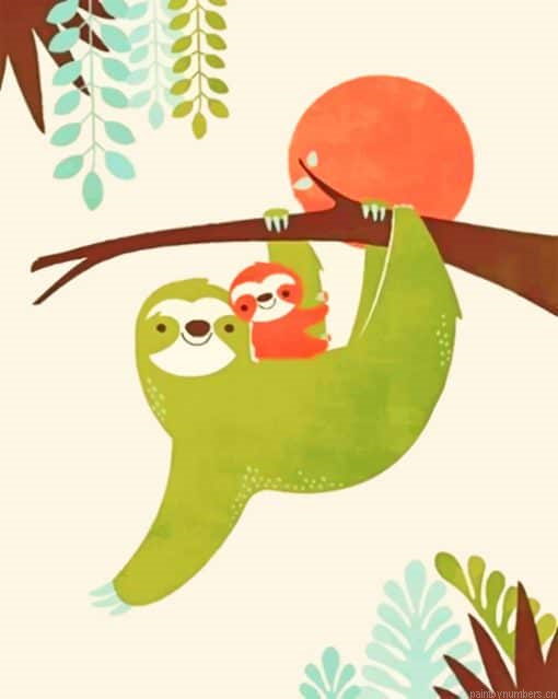 Mom And Baby Sloth Illustration Painting By Numberss.png