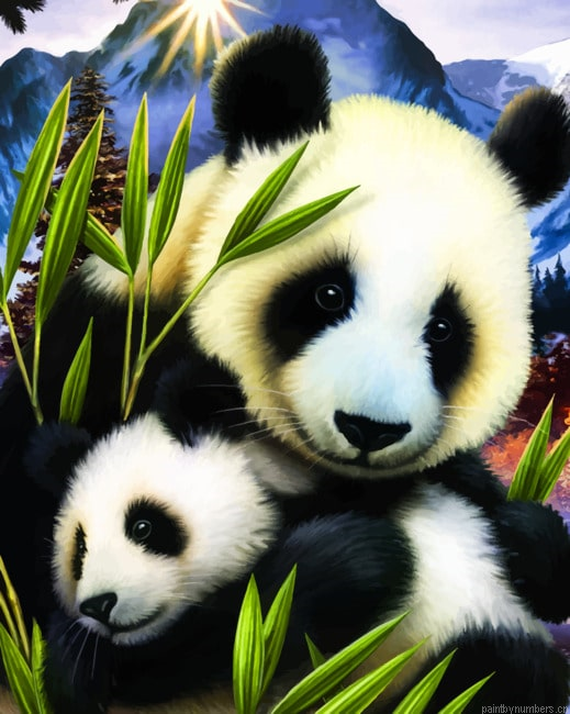 Mommy And Baby Panda Animals Painting By Numberss.png