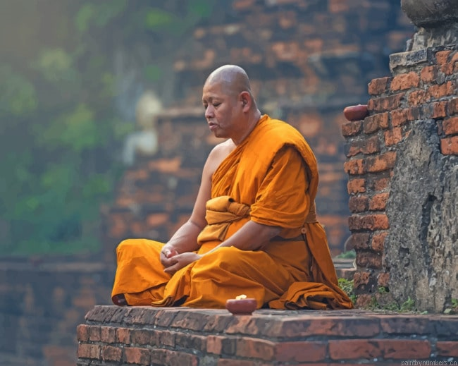 Monk Meditating In A Temple Painting By Numberss.png