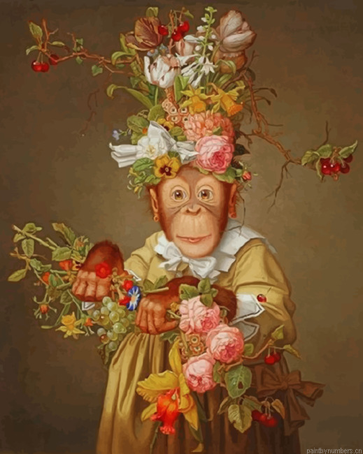 Monkey And Flowers Painting By Numbers.png