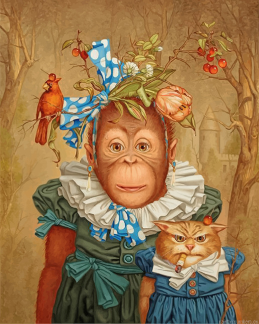 Monkey And Mad Cat Painting By Numbers.png