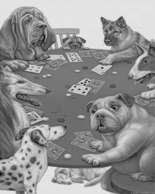 Monochrome Dogs Playing Poker Painting By Numberss.png