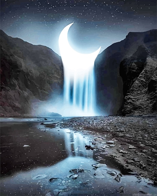 Moon Light Waterfall Landscapes Painting By Numbers.png