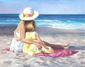 Mother And Daughter In Beach Painting By Numberss.png