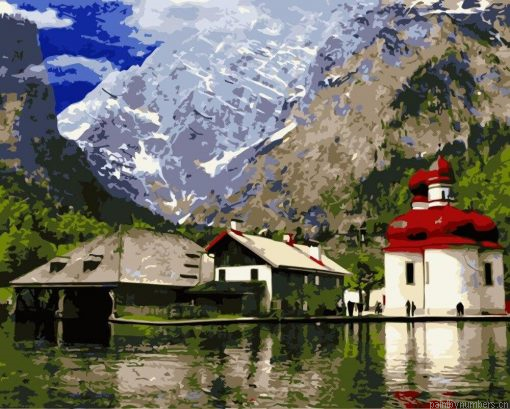 Mountain Lake Red Castle Painting By Numbers.png