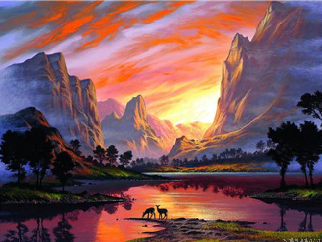 Mountain Red Sunset Landscapes Painting By Numbers.png