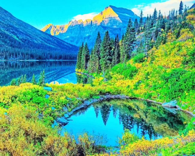 Mountain Scenery Glacier National Park Nature Painting By Numberss.png