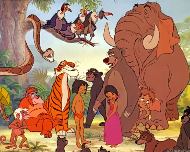 Mowgli And Many Animals Cartoons Painting By Numberss.png