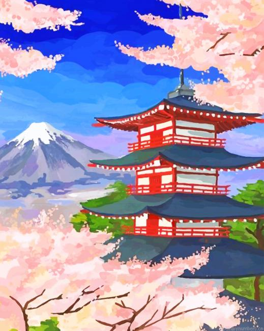 Mt Fuji And Chureito Pagoda Painting By Numberss.png